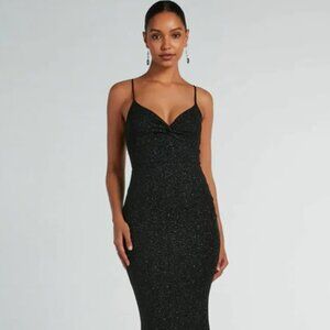 Twist-Front Glitter Knit Mermaid Prom Dress